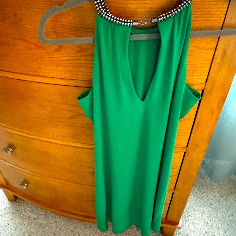 🍀💚 Jessica Simpson dress 2,jade green,rhinestone collar,keyhole neck,worn once